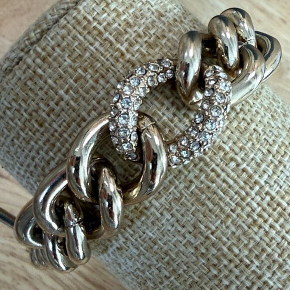 Glam Y2K Angel Rhinestone Gold Curb Chain Bracelet Victoria's Secret